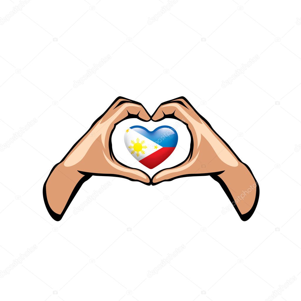Philippines flag and hand on white background. Vector illustration