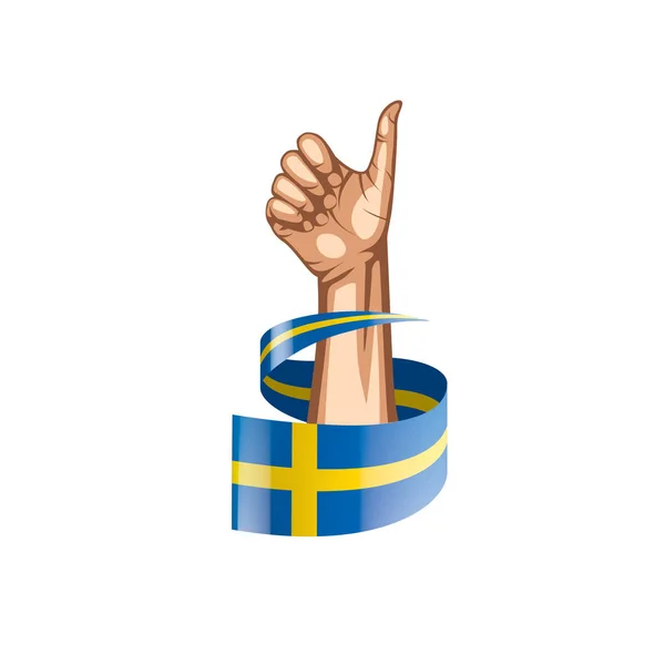 Флаг Швеции и рука на белом фоне. Векторная иллюстрация — стоковый вектор