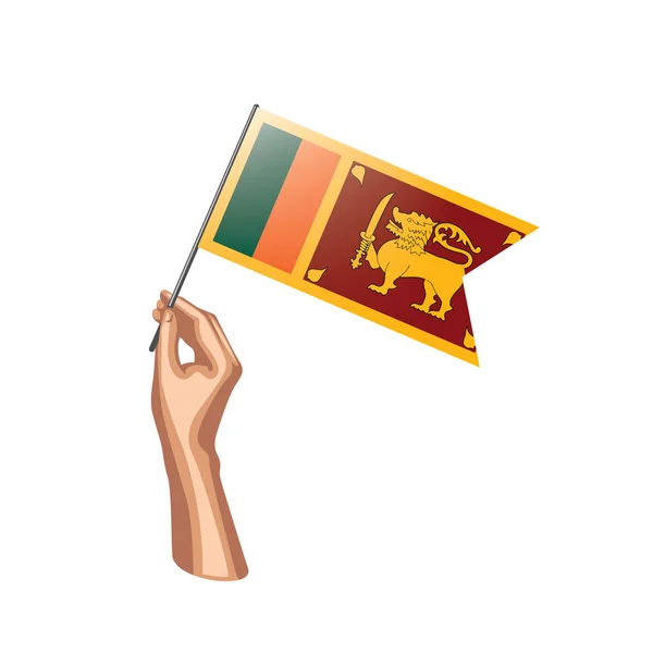 Sri Lankas flagga och hand på vit bakgrund. Vektorillustration — Stock vektor