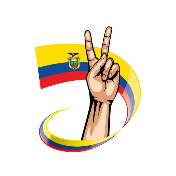 Ecuador flagge und hand auf weißem hintergrund. Vektorillustration — Stockvektor