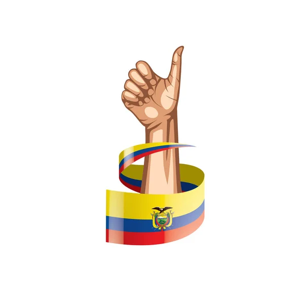 에콰도르의 국기 그리고 흰색 바탕에 손입니다. 벡터 일러스트 레이 션 — 스톡 벡터