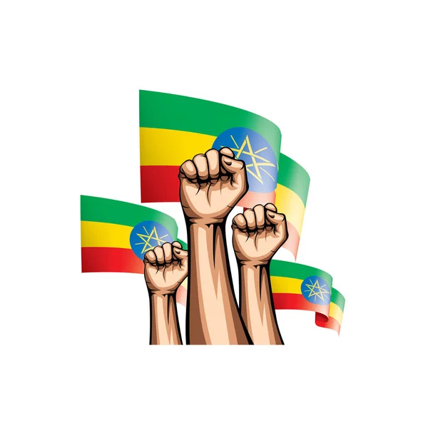 Флаг Эфиопии и рука на белом фоне. Векторная иллюстрация — стоковый вектор