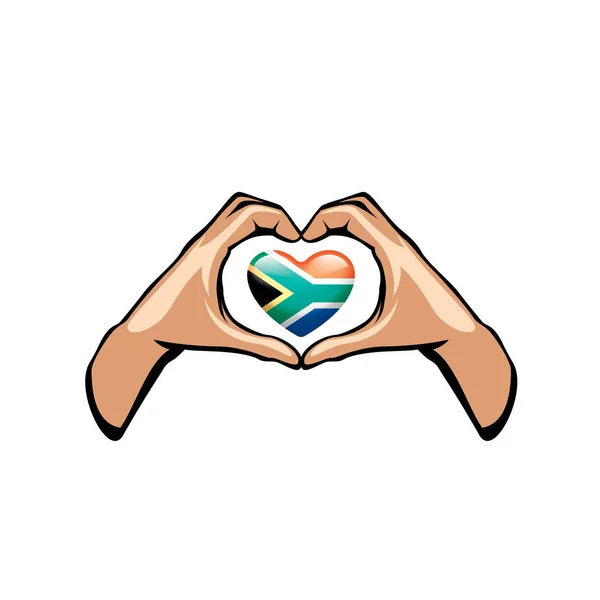 Drapeau sud-africain et main sur fond blanc. Illustration vectorielle — Image vectorielle