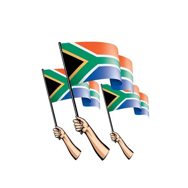 Vlag van Zuid-Afrika en hand op witte achtergrond. Vectorillustratie — Stockvector