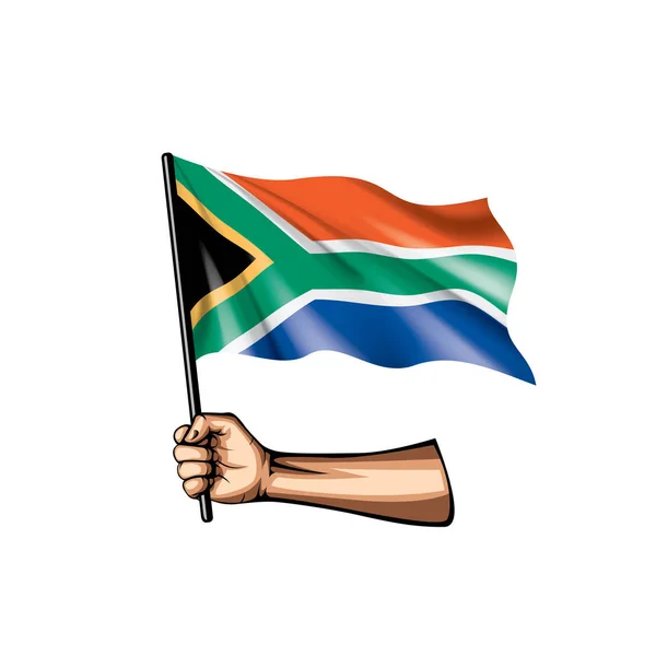 南アフリカ共和国の旗、白い背景の上の手。ベクトル図 — ストックベクタ