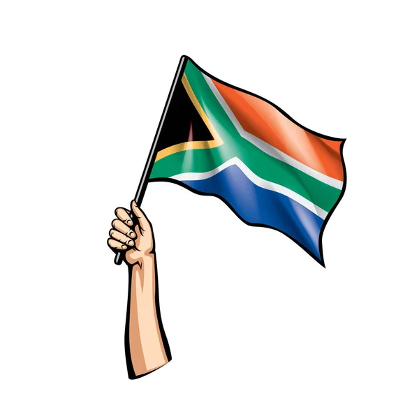 Vlag van Zuid-Afrika en hand op witte achtergrond. Vectorillustratie — Stockvector