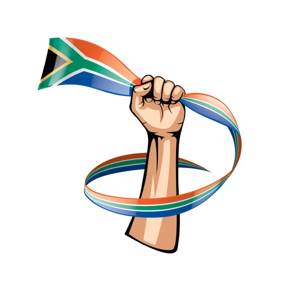 Syd Afrika flagga och hand på vit bakgrund. Vektorillustration — Stock vektor