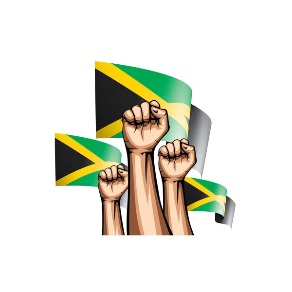Jamaica bandeira e mão sobre fundo branco. Ilustração vetorial — Vetor de Stock