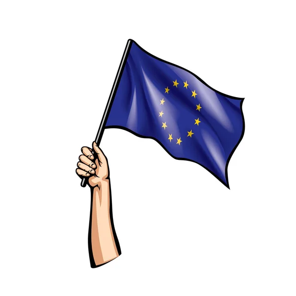 Europäische Gewerkschaftsfahne und Hand auf weißem Hintergrund. Vektorillustration — Stockvektor