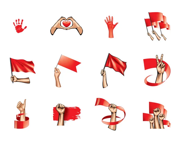 Bandeira vermelha e mão sobre fundo branco. Ilustração vetorial —  Vetores de Stock
