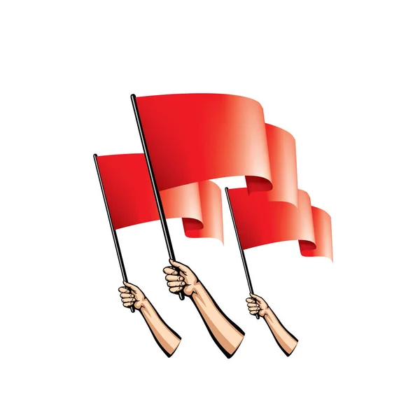Bandeira vermelha e mão sobre fundo branco. Ilustração vetorial —  Vetores de Stock
