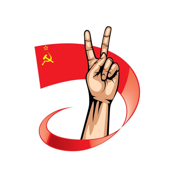赤い旗と白い背景の手。ベクトル図 — ストックベクタ