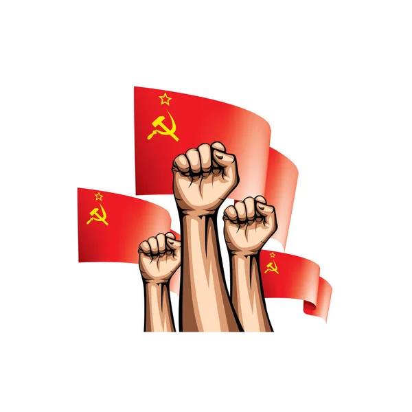 Rote Fahne und Hand auf weißem Hintergrund. Vektorillustration — Stockvektor
