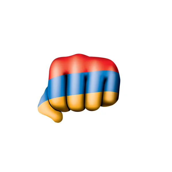 Armenien flagga och hand på vit bakgrund. Vektorillustration — Stock vektor