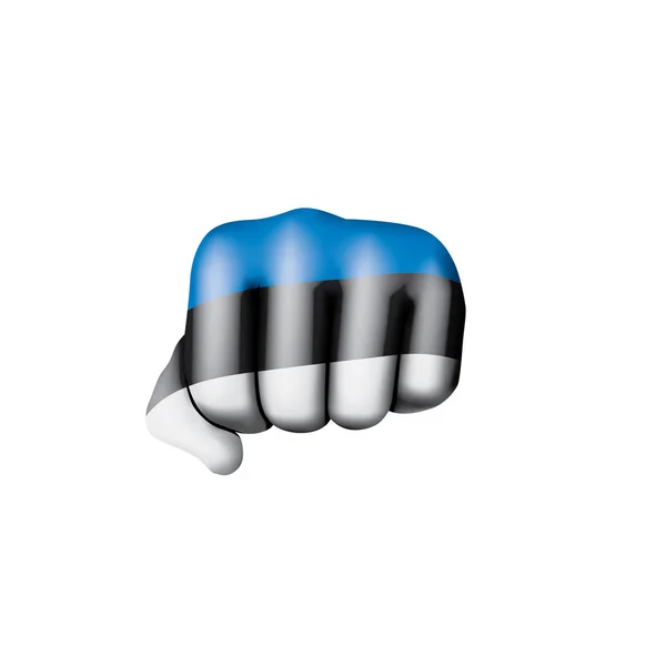 Estland flagga och hand på vit bakgrund. Vektorillustration — Stock vektor