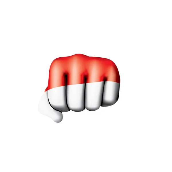Indonesien Flagge und Hand auf weißem Hintergrund. Vektorillustration — Stockvektor