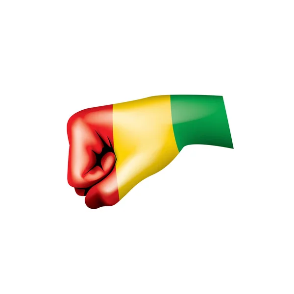 Bandeira da Guiné e mão sobre fundo branco. Ilustração vetorial — Vetor de Stock