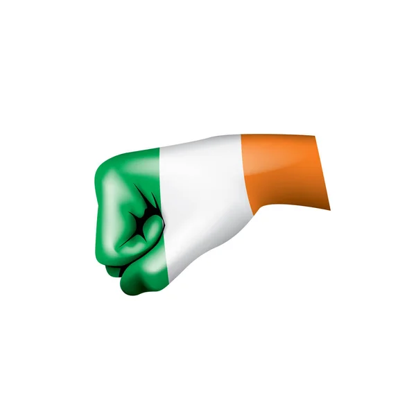 Vlag van Ierland en hand op witte achtergrond. Vectorillustratie — Stockvector