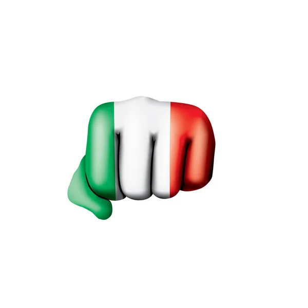 Italië vlag en hand op witte achtergrond. Vectorillustratie — Stockvector