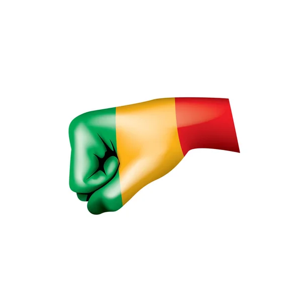 Drapeau du Mali et main sur fond blanc. Illustration vectorielle — Image vectorielle