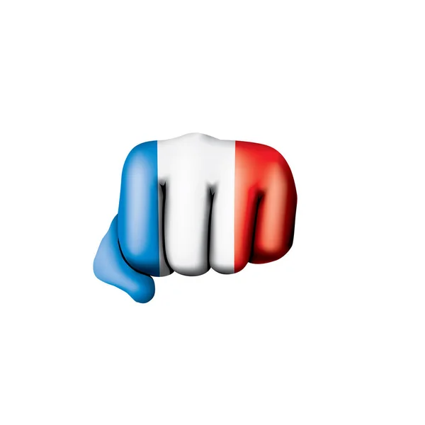 Franciaország lobogója és kézzel a fehér háttér előtt. Vektoros illusztráció — Stock Vector