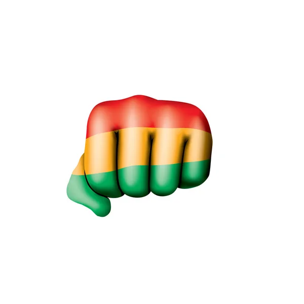 Bolivia flagga och hand på vit bakgrund. Vektorillustration — Stock vektor