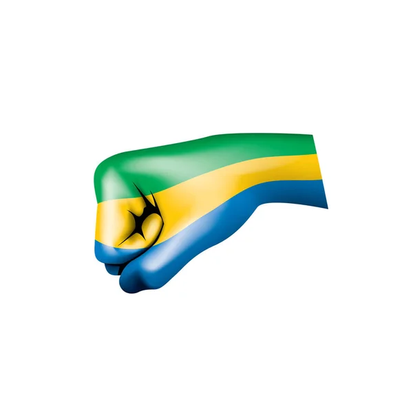 Vlag van Gabon en hand op witte achtergrond. Vectorillustratie — Stockvector