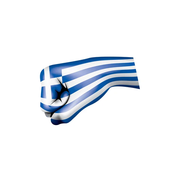 Греческий флаг и рука на белом фоне. Векторная иллюстрация — стоковый вектор