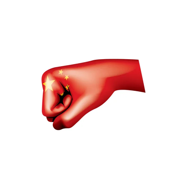 Bandera de China y mano sobre fondo blanco. Ilustración vectorial — Vector de stock