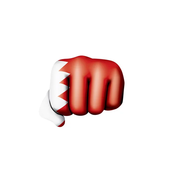 Bandera de Bahréin y mano sobre fondo blanco. Ilustración vectorial — Archivo Imágenes Vectoriales