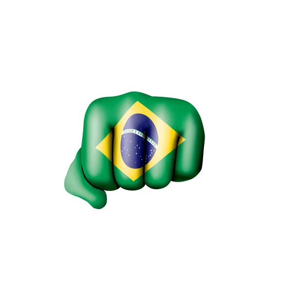 Bandeira do Brasil e mão sobre fundo branco. Ilustração vetorial — Vetor de Stock