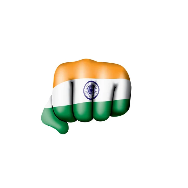 Drapeau de l'Inde et main sur fond blanc. Illustration vectorielle — Image vectorielle