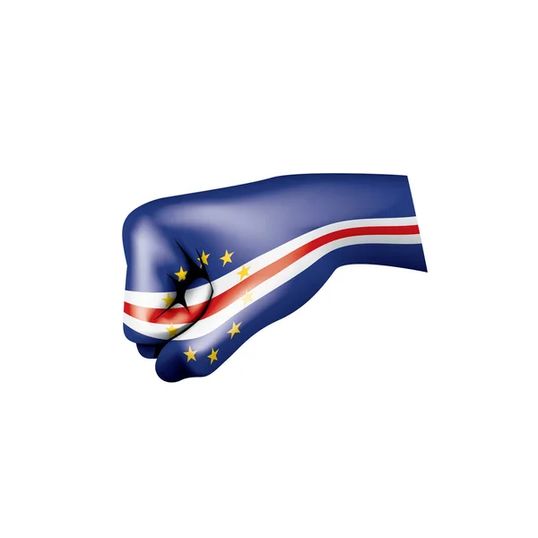 Bandera de Cabo Verde y mano sobre fondo blanco. Ilustración vectorial — Vector de stock