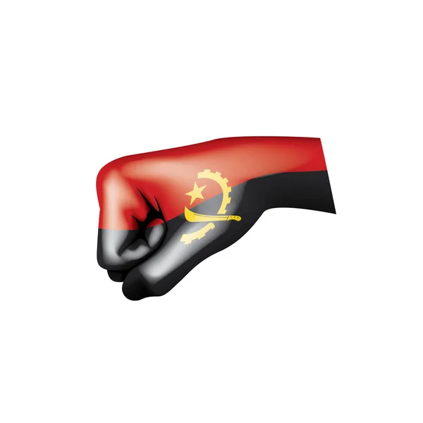 Angola-Flagge und Hand auf weißem Hintergrund. Vektorillustration — Stockvektor