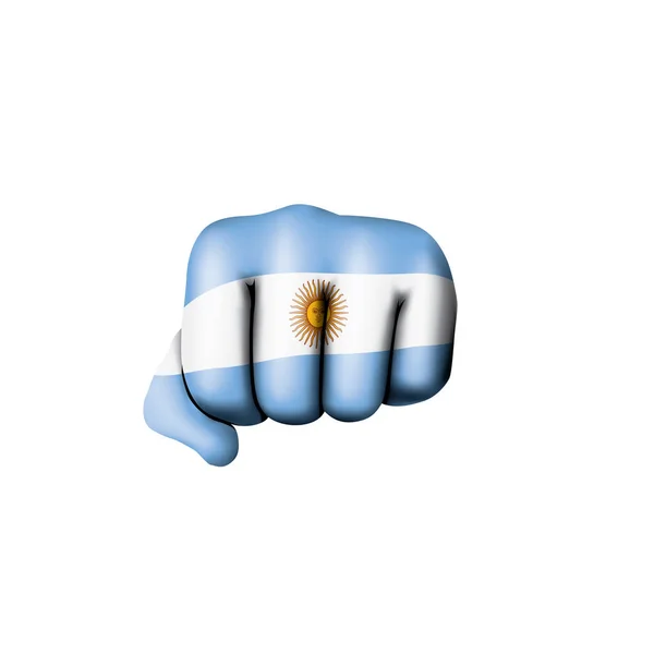 Argentinië vlag en hand op witte achtergrond. Vectorillustratie — Stockvector