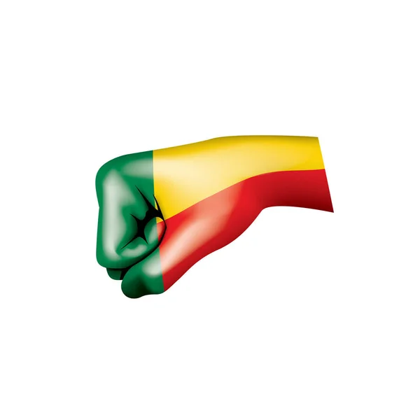 Флаг Бенина и рука на белом фоне. Векторная иллюстрация — стоковый вектор