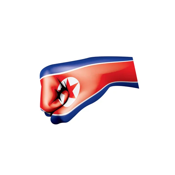 Nordkoreanische Flagge und Hand auf weißem Hintergrund. Vektorillustration — Stockvektor