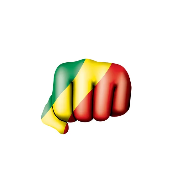 刚果旗帜和手在白色背景。向量例证 — 图库矢量图片