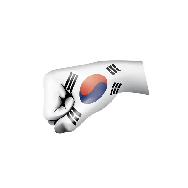 Bandera de Corea del Sur y mano sobre fondo blanco. Ilustración vectorial — Vector de stock