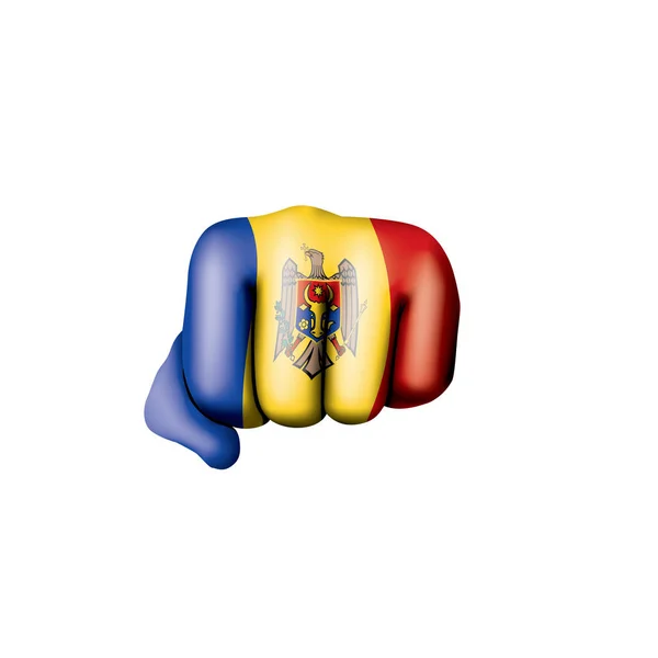 Bandera de Moldavia y mano sobre fondo blanco. Ilustración vectorial — Vector de stock