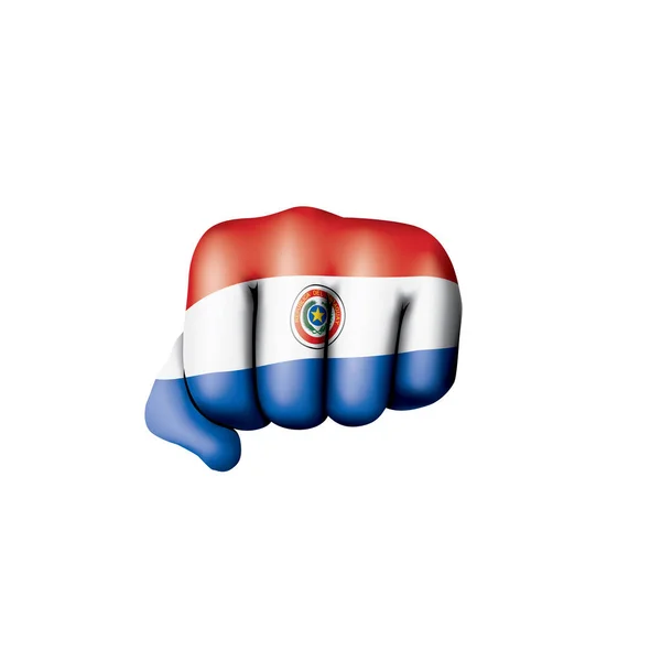 Paraguay Flagge und Hand auf weißem Hintergrund. Vektorillustration — Stockvektor