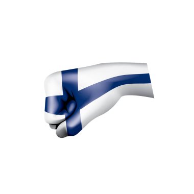 Finlandiya bayrağı ve el Beyaz arka plan üzerinde. Vektör çizim