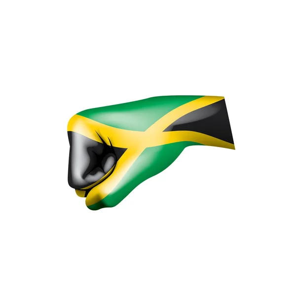 Jamaica flagga och hand på vit bakgrund. Vektorillustration — Stock vektor