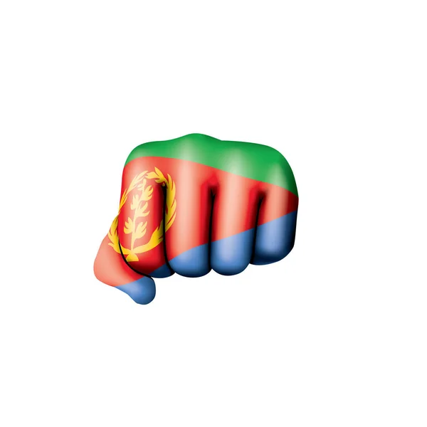 Eritrea flagga och hand på vit bakgrund. Vektorillustration — Stock vektor