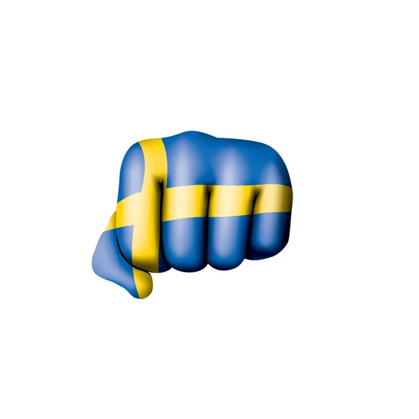 Bandeira da Suécia e mão sobre fundo branco. Ilustração vetorial — Vetor de Stock