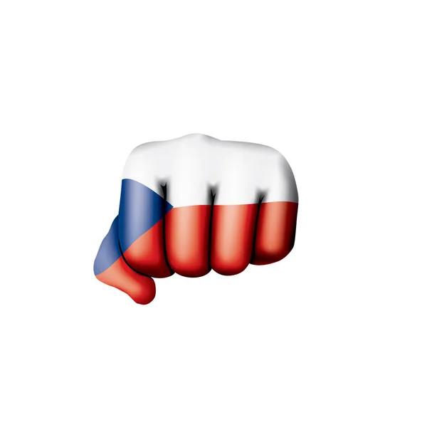 Bandera de Chequia y mano sobre fondo blanco. Ilustración vectorial — Vector de stock