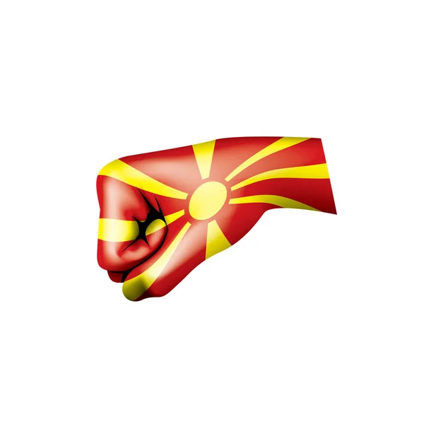 Σημαία της πΓΔΜ και χέρι σε άσπρο φόντο. Εικονογράφηση διάνυσμα — Διανυσματικό Αρχείο