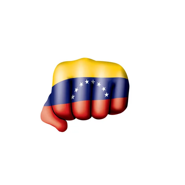 Vlag van Venezuela en hand op witte achtergrond. Vectorillustratie — Stockvector
