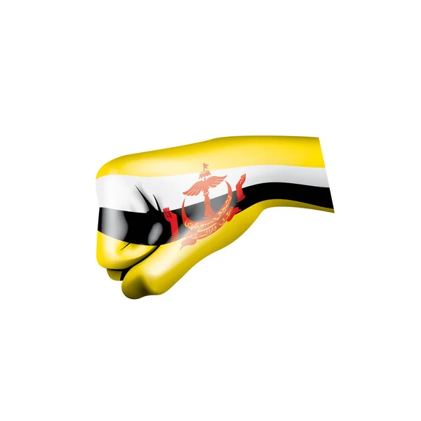 Bandeira Brunei e mão sobre fundo branco. Ilustração vetorial — Vetor de Stock