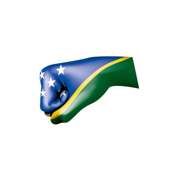 Solomon Islands Flagge und Hand auf weißem Hintergrund. Vektorillustration — Stockvektor